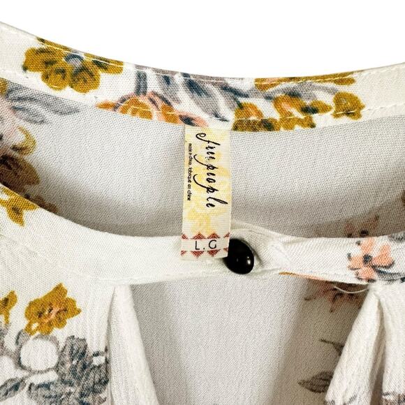 Free People White Gardenia Retro Print Swing Tunic Crepe Boho Dress Size Large - Picture 6 of 16